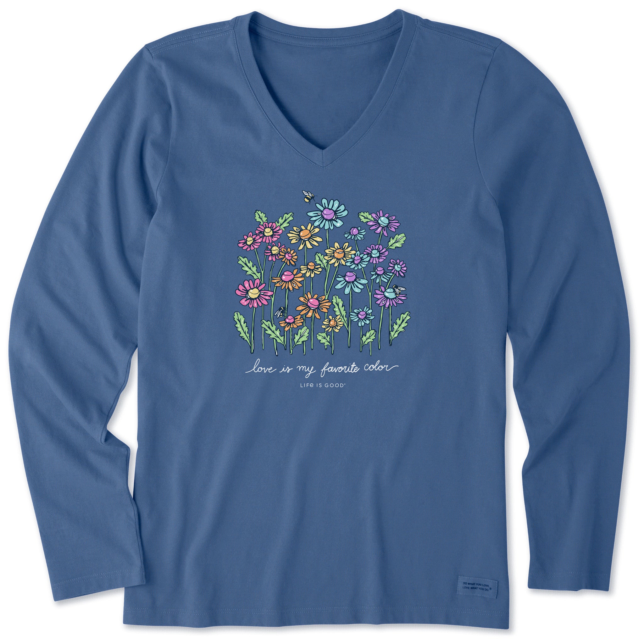 Women's Love Daisy Bee Long Sleeve Crusher Vee