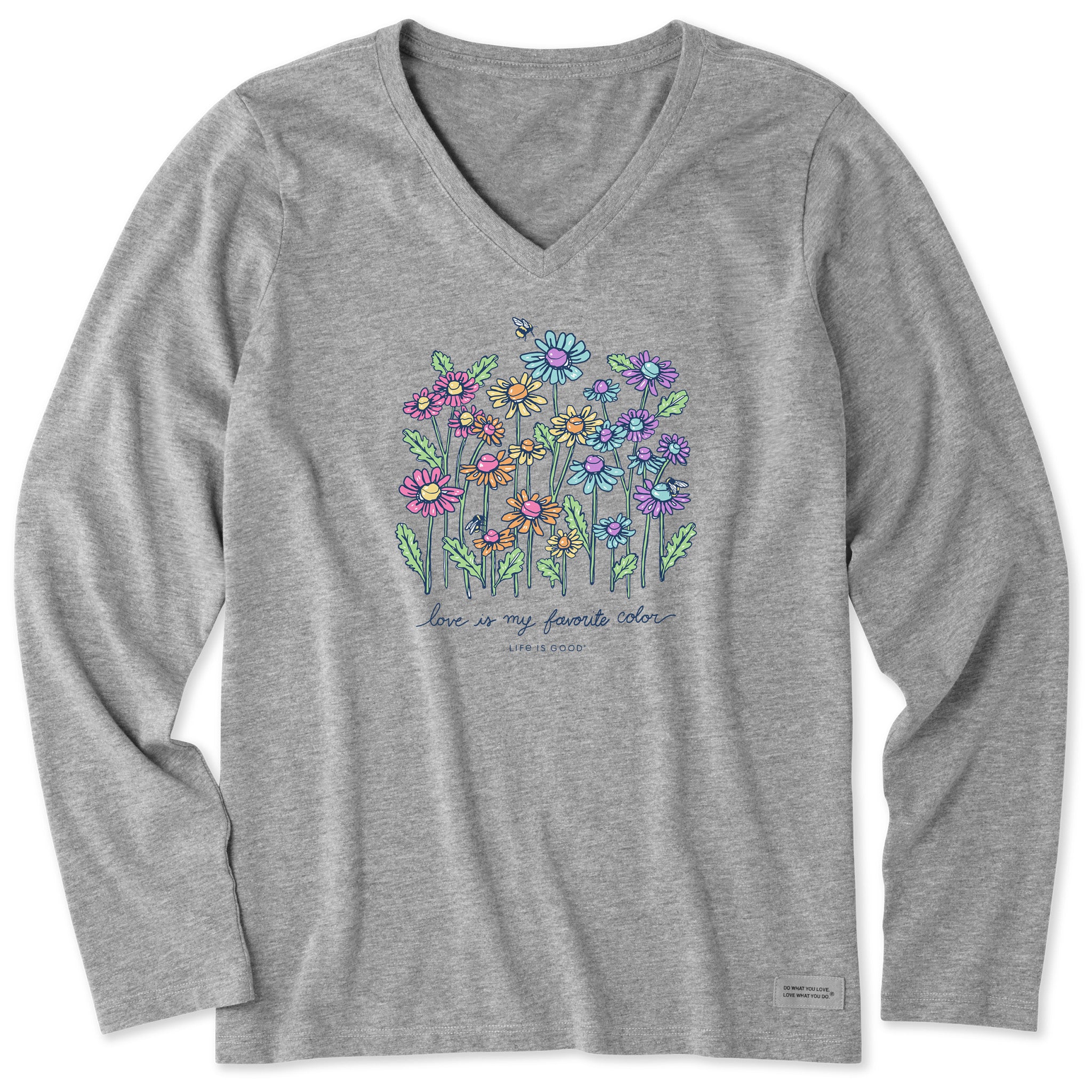 Women's Love Daisy Bee Long Sleeve Crusher Vee