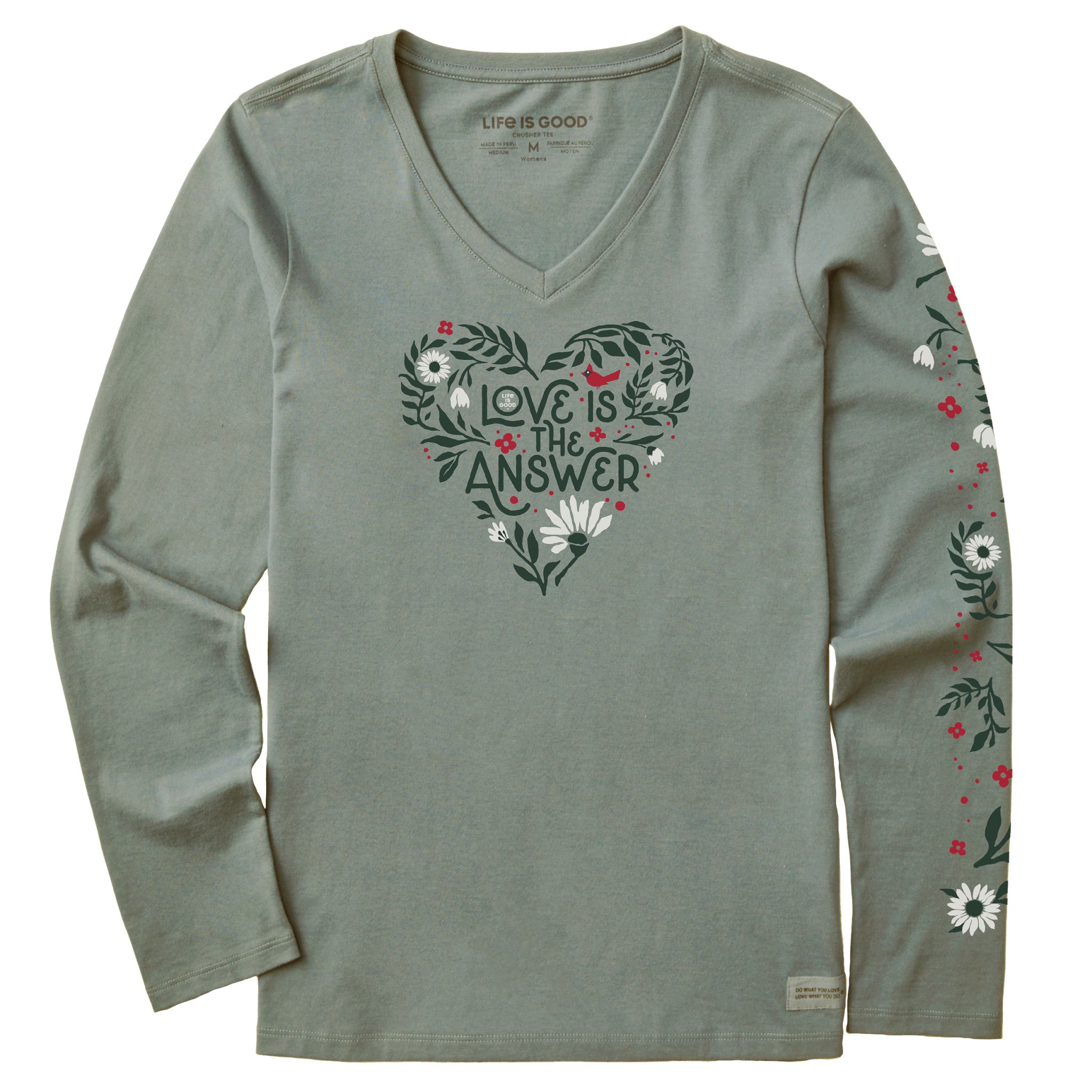 Women's Love is the Answer Heart Long Sleeve Crusher Vee