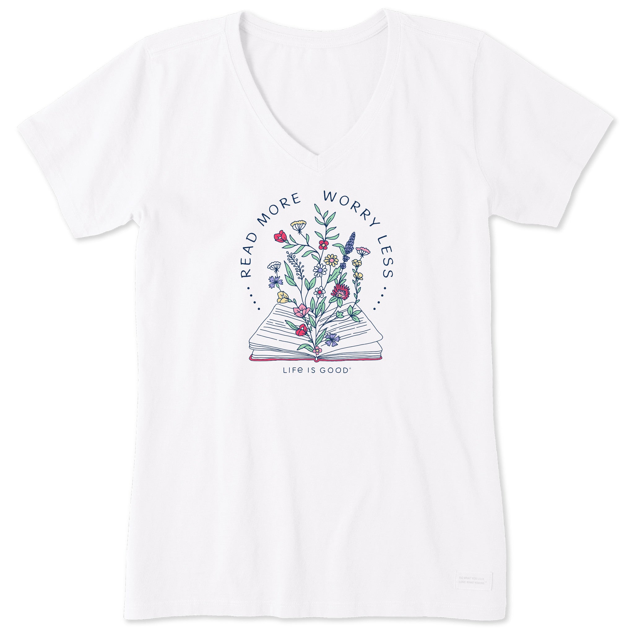 Women's Read More Flower Book Short Sleeve Crusher Vee