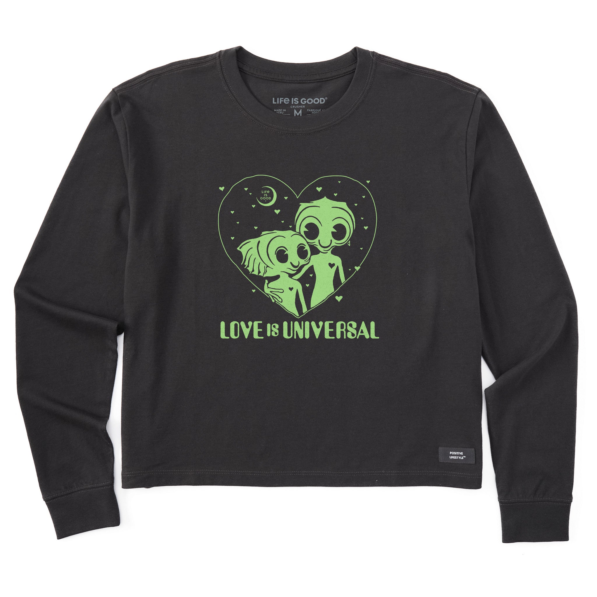 Women's Love is Universal Aliens Long Sleeve Crusher Boxy Tee