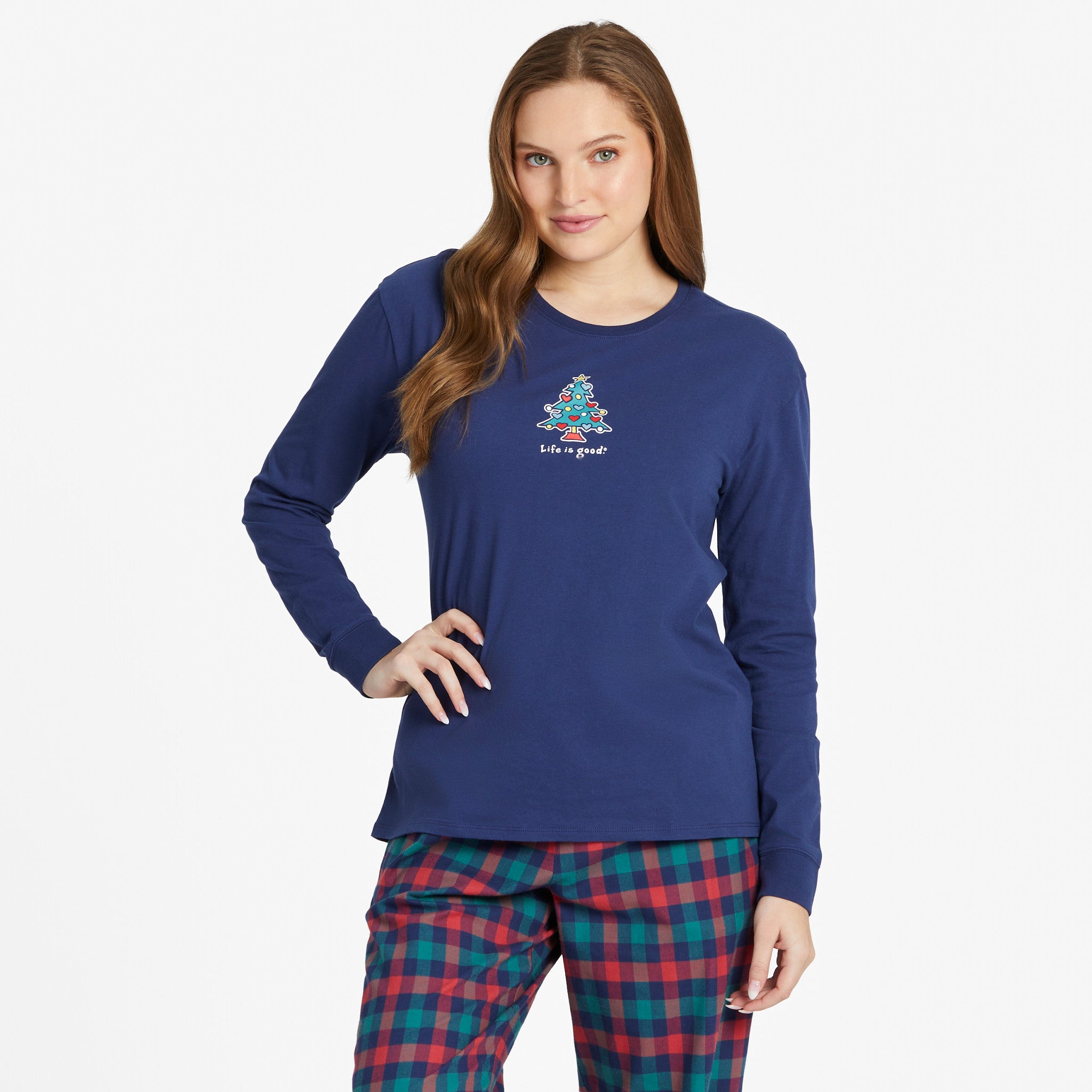 Women's Love Christmas Long Sleeve Snuggle Up Relaxed Sleep Tee