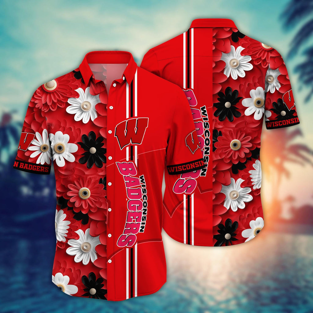 Wisconsin Badgers NCAA1 Flower Hawaii Shirt And Tshirt For Fans, Summer Football Shirts